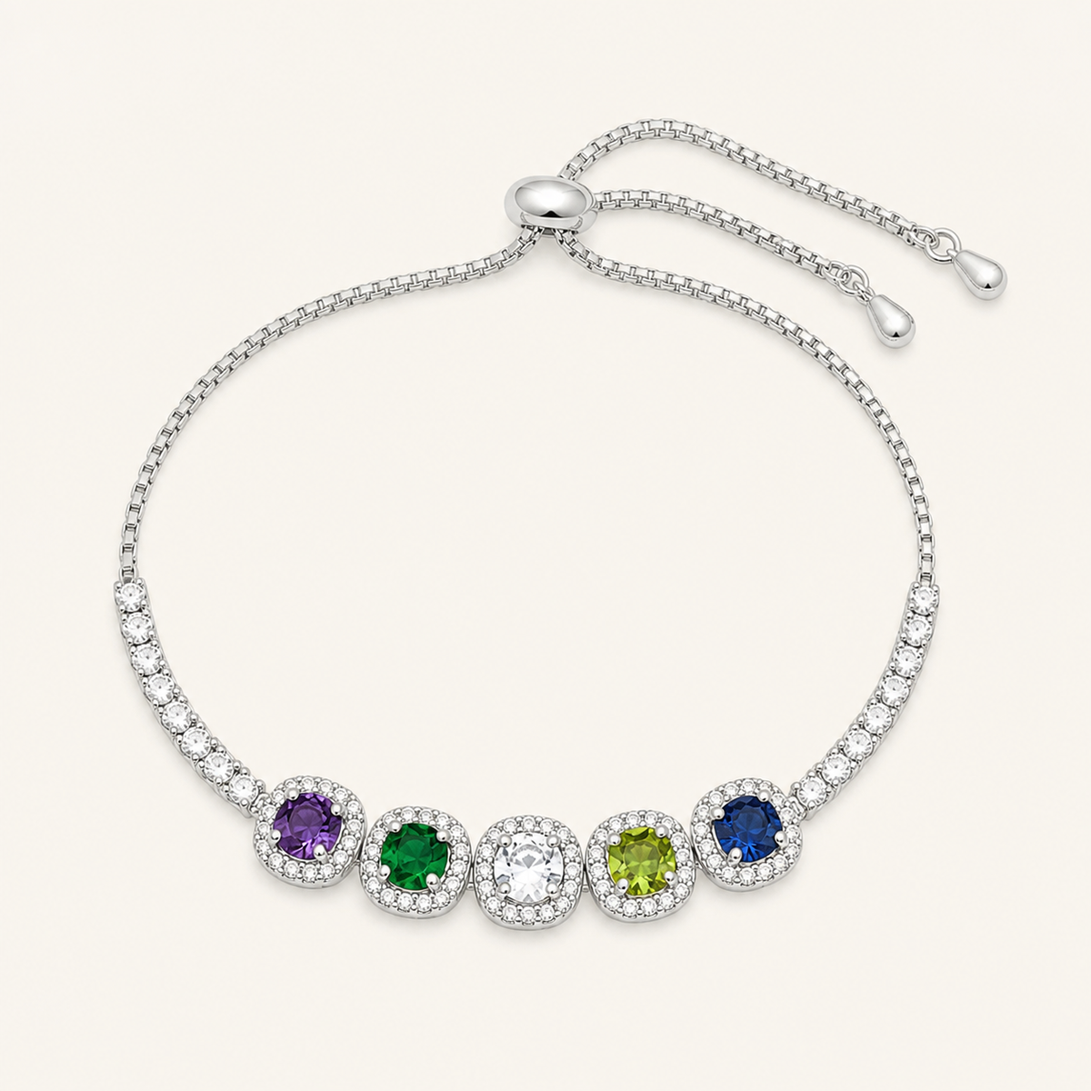 Pulseira Folheado a Ouro 18k e Prata Quadrados de Cristal Com Zircônias - Prata