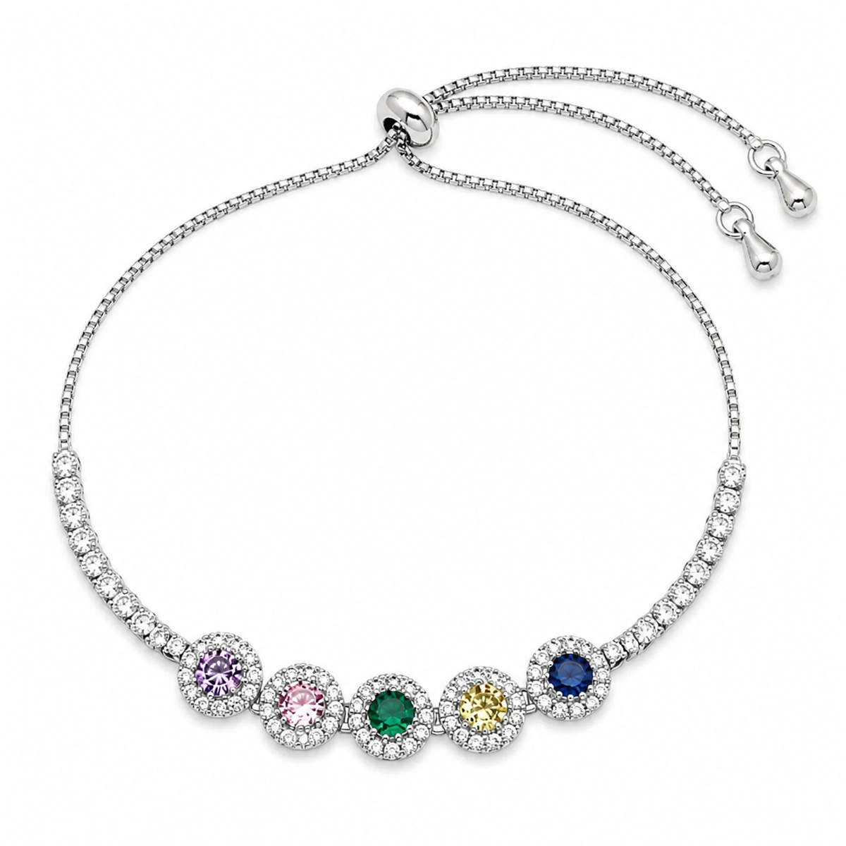 Pulseira Folheada a Ouro 18k e Prata Círculos Cravejados - Prata - Colorido