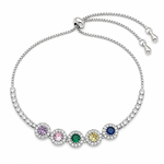 Pulseira Folheada a Ouro 18k e Prata Círculos Cravejados - Prata - Colorido