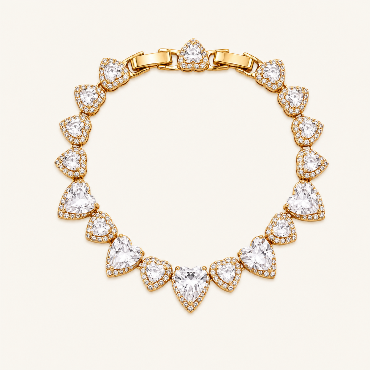 Pulseira Folheada a Ouro 18k e Prata Corações de Cristais - Ouro - Cristal