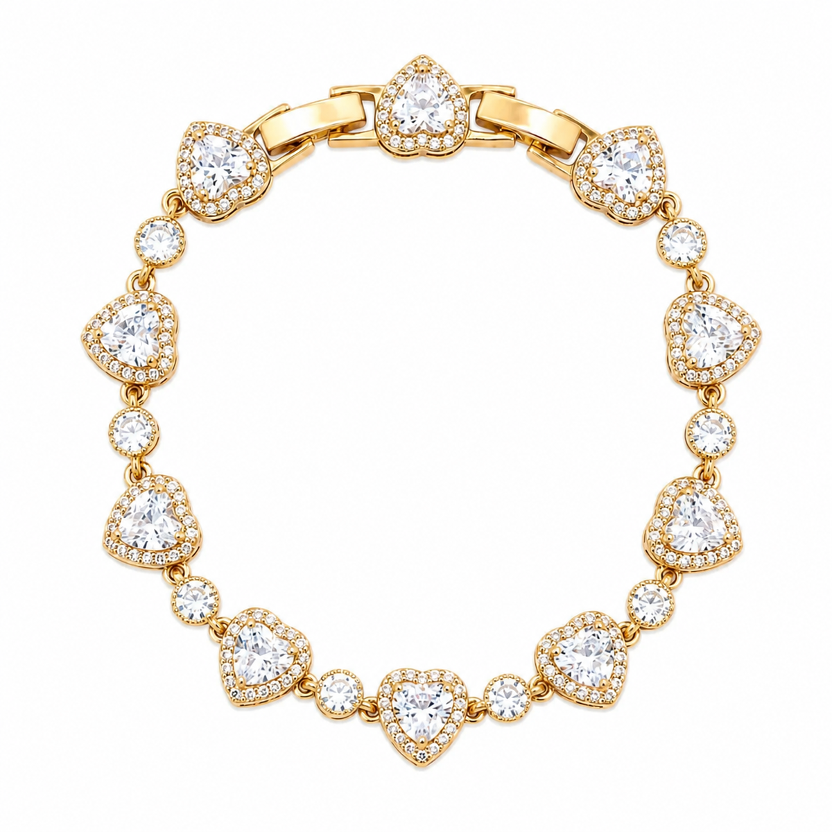 Pulseira Folheado a Ouro 18k e Prata Coração Cristal Colorido - Ouro-Cristal
