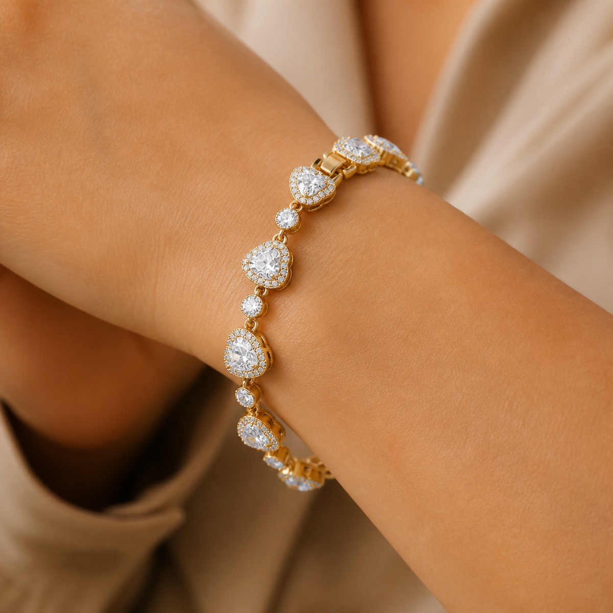 Pulseira Folheado a Ouro 18k e Prata Coração Cristal Colorido - Ouro-Cristal