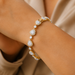 Pulseira Folheado a Ouro 18k e Prata Coração Cristal Colorido - Ouro-Cristal
