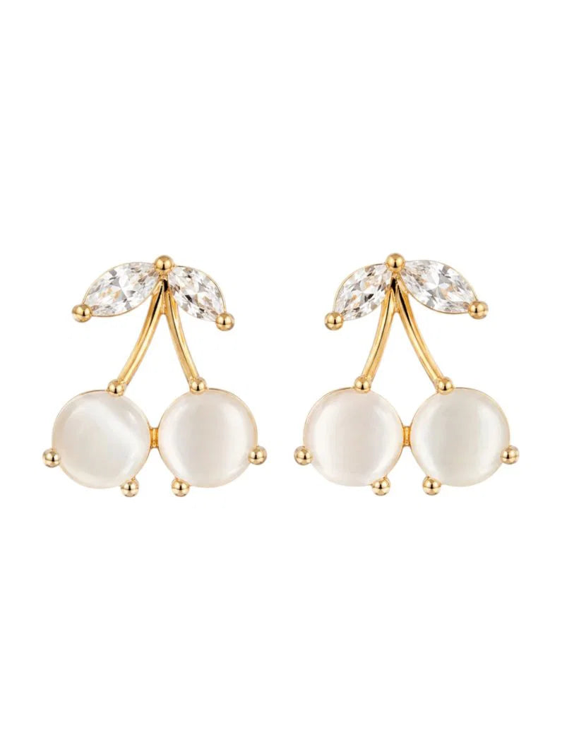 Brinco Folheado a Ouro 18k e Prata Design Cereja Resinada