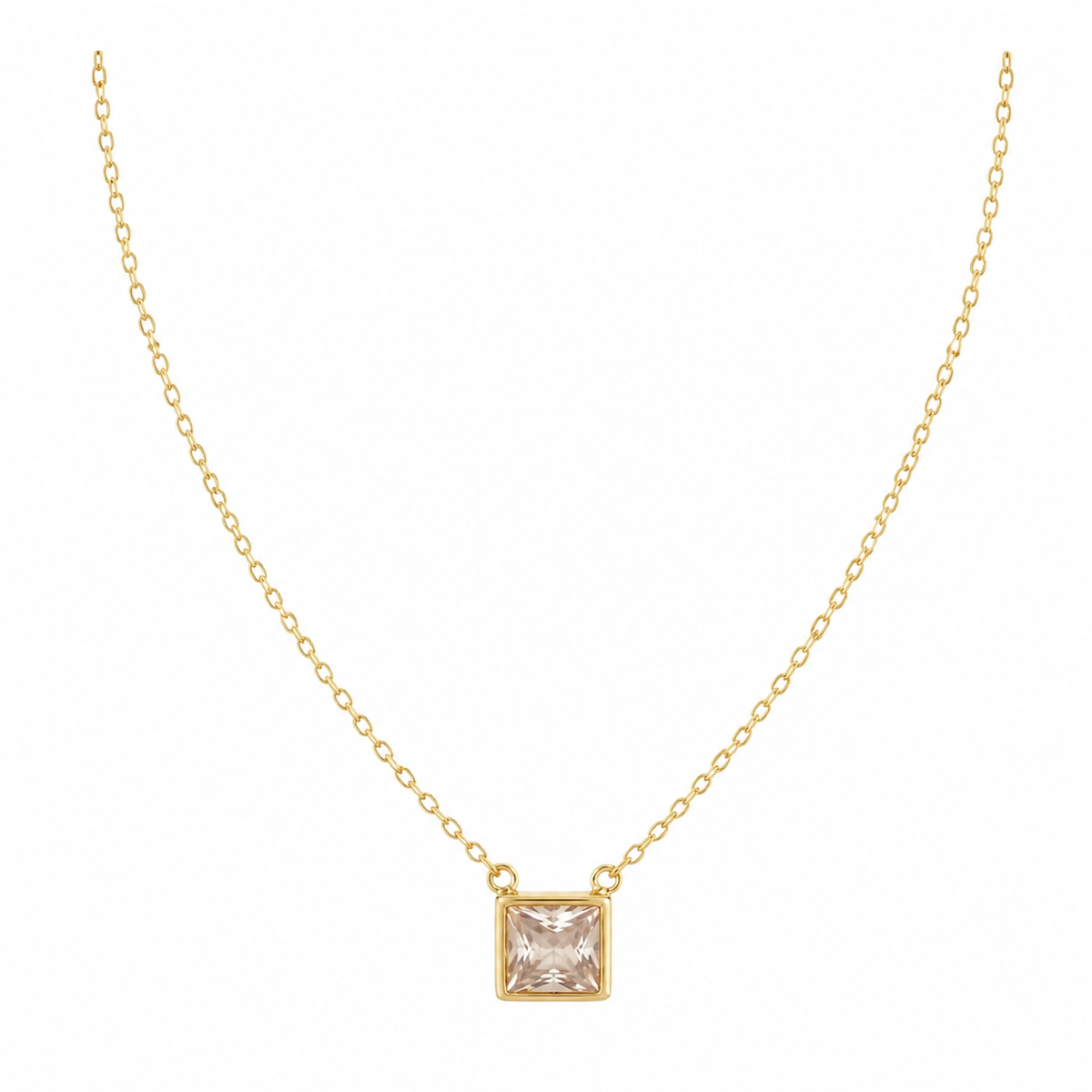 Colar Folheado Ouro 18k Quadrado de Cristal