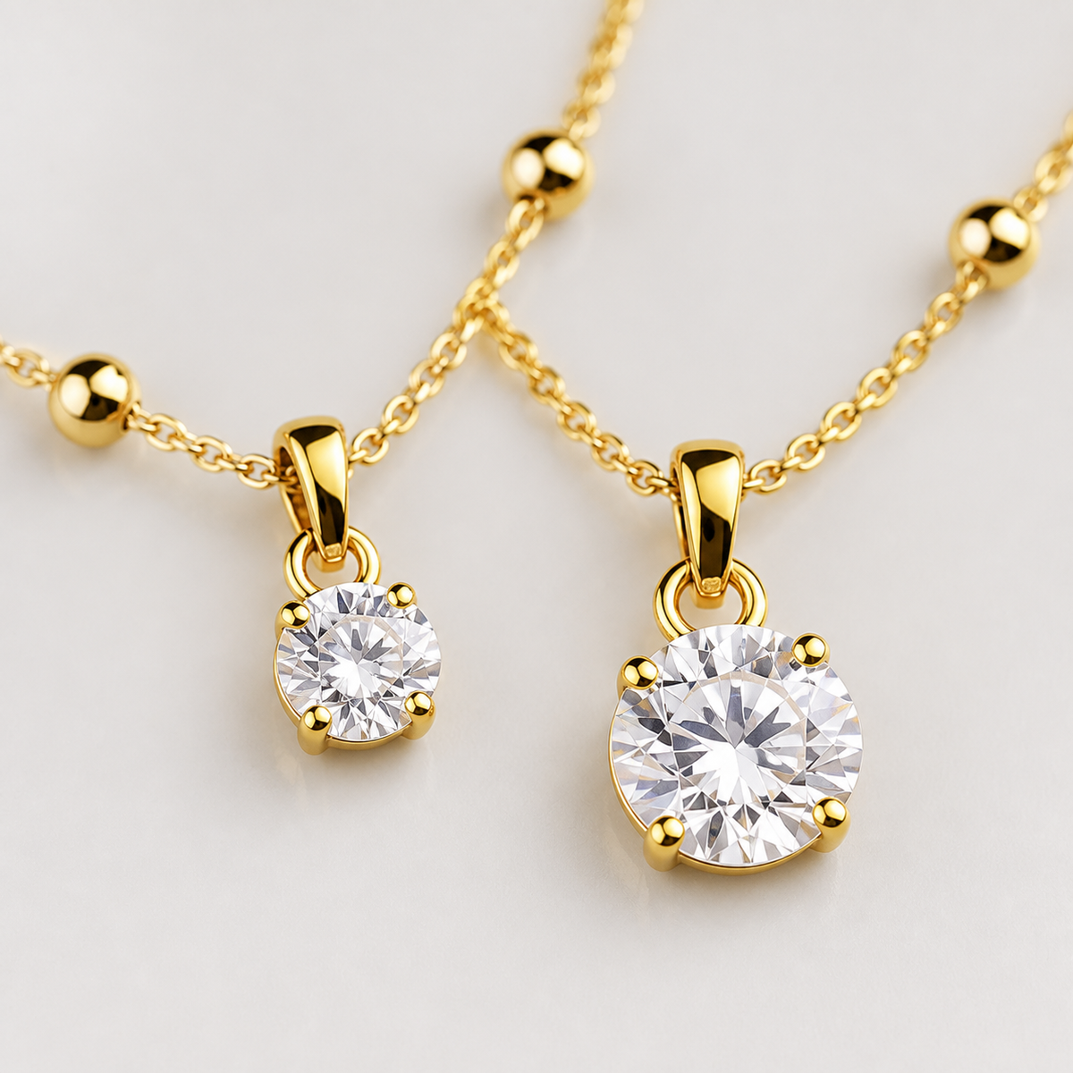Colar Duplo Folheado a Ouro 18k Esferas e Cristal