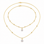 Colar Duplo Folheado a Ouro 18k Esferas e Cristal