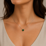 Colar Folheado a Prata 925 Coração Cristal Verde