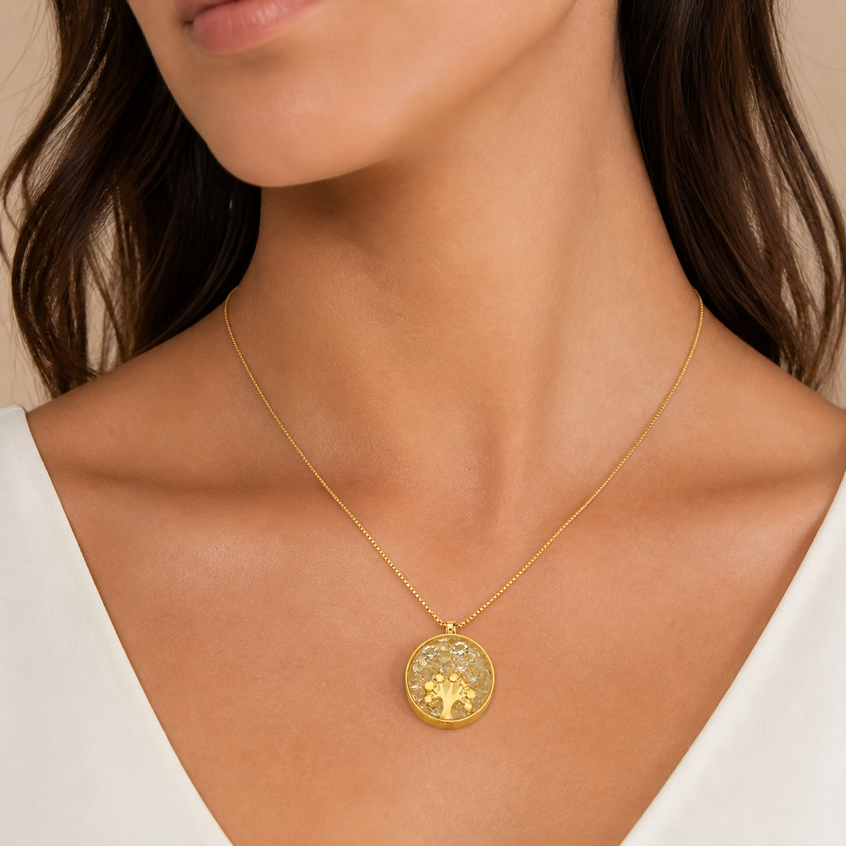 Colar Folheado a Ouro 18k Árvore da Vida com Cristais