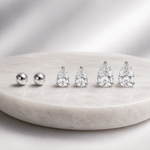 Trio de Brinco Gota Cristal e Esfera Folheado a Ouro 18k