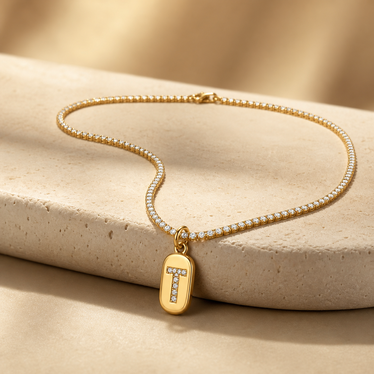 Colar Folheado a Ouro 18k Cordão Cravejado Inicial