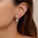 Trio de Brinco Gota Cristal e Esfera Folheado a Ouro 18k