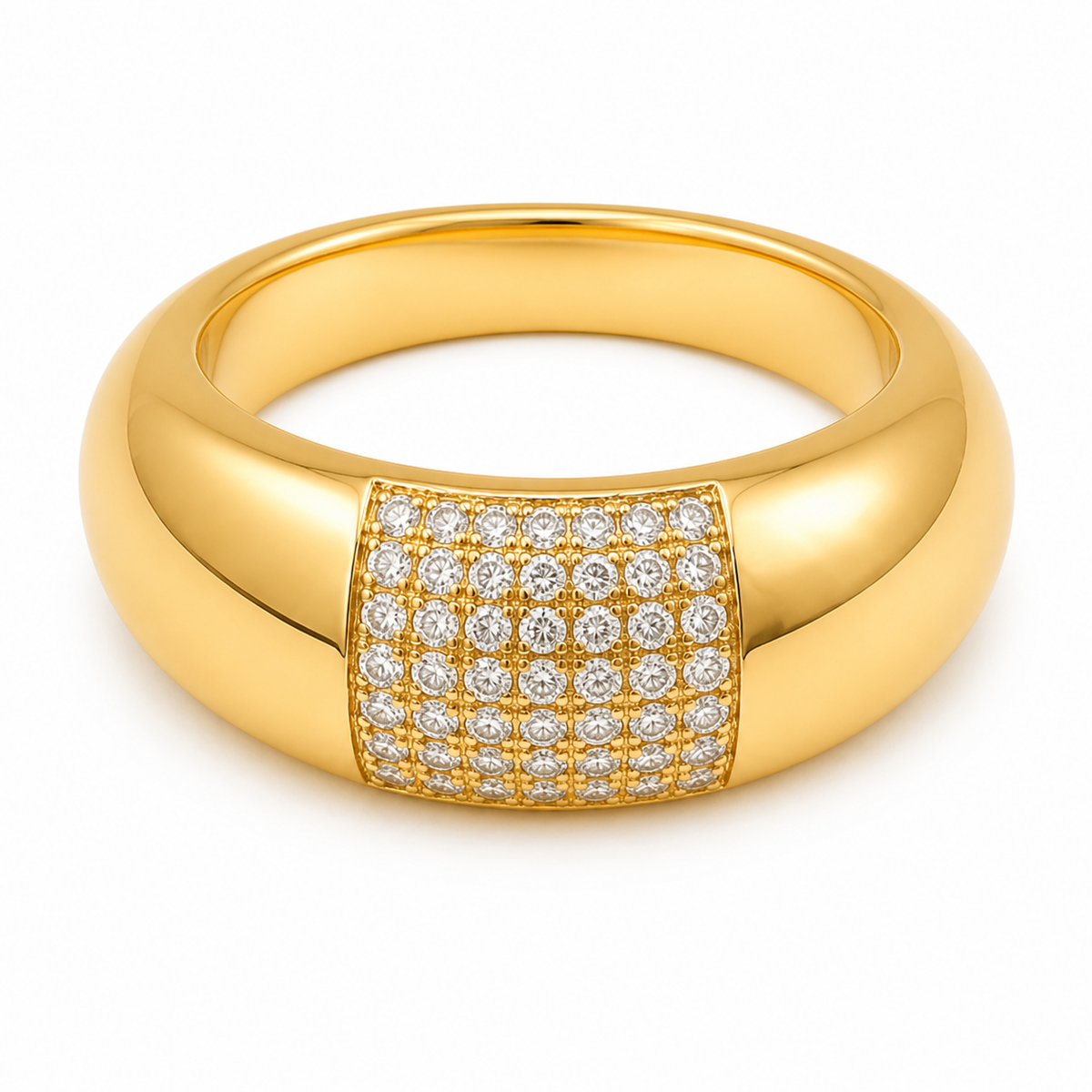 Anel Folheado a Ouro 18k Design Liso com Zircônias