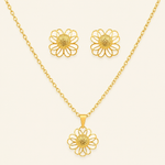 Conjunto Colar e Brinco Folheado a Prata 925 Flor com Esfera Central
