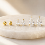 Trio de Brinco Gota Cristal e Esfera Folheado a Ouro 18k