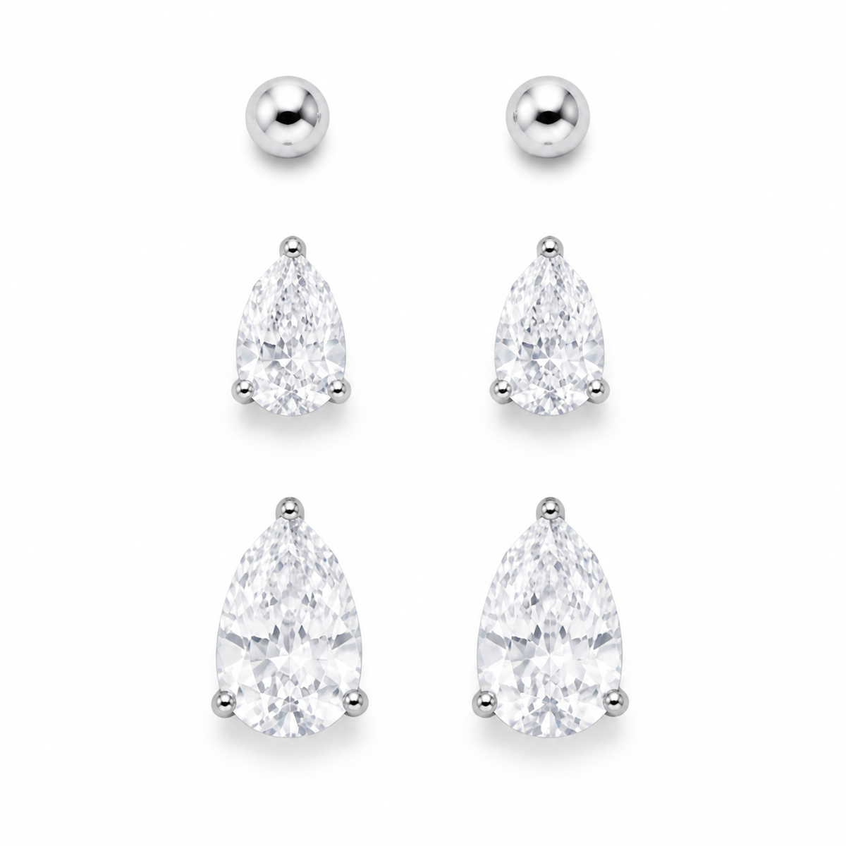 Trio de Brinco Gota Cristal e Esfera Folheado a Ouro 18k