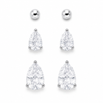 Trio de Brinco Gota Cristal e Esfera Folheado a Ouro 18k
