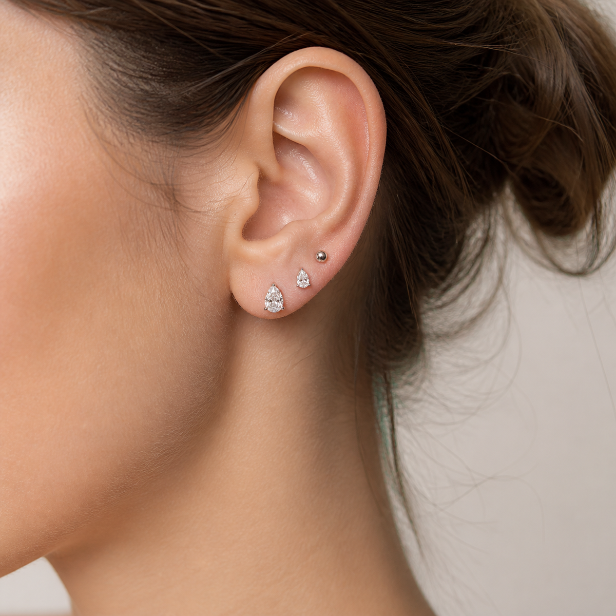 Trio de Brinco Gota Cristal e Esfera Folheado a Ouro 18k