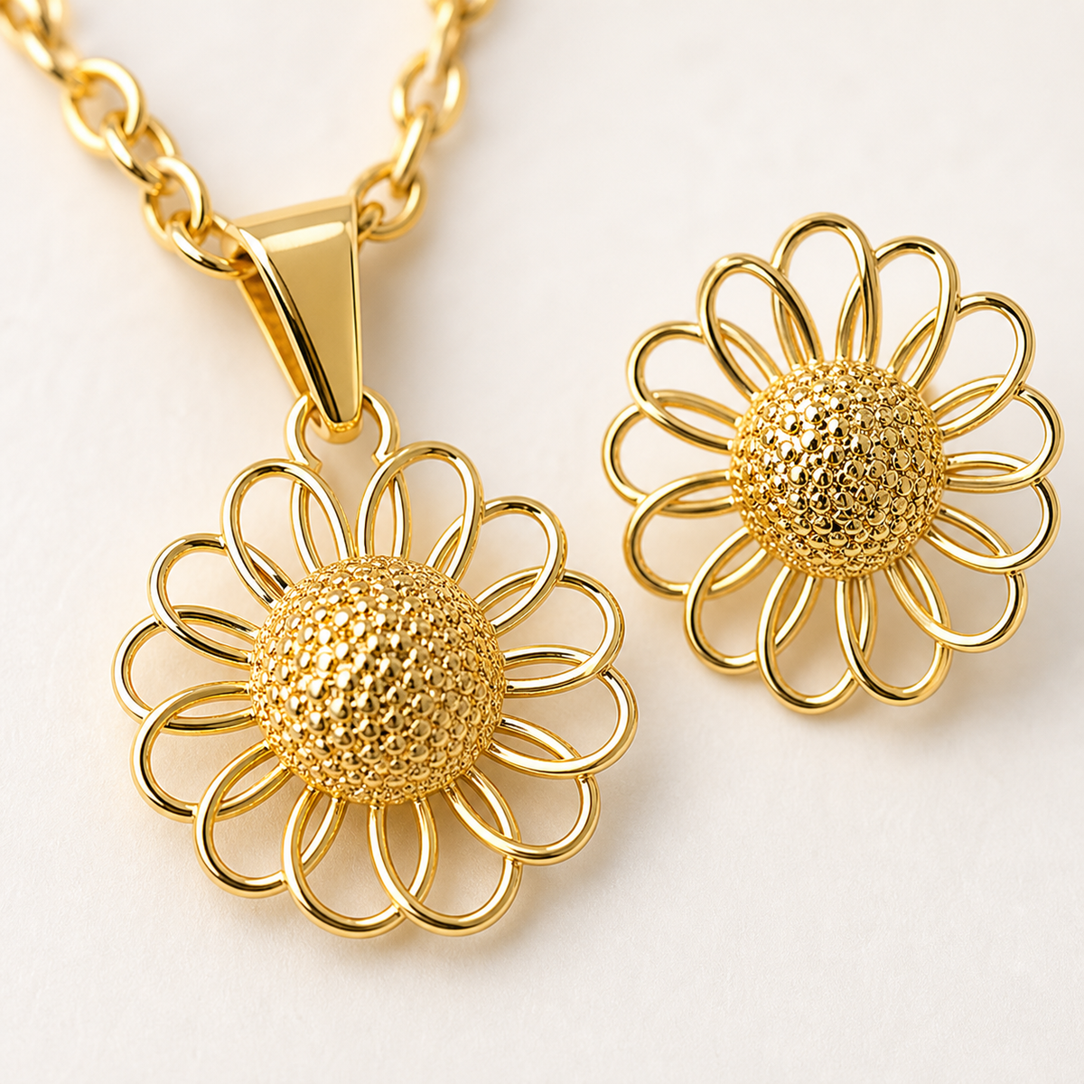 Conjunto Colar e Brinco Folheado a Prata 925 Flor com Esfera Central