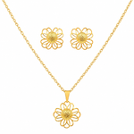 Conjunto Colar e Brinco Folheado a Prata 925 Flor com Esfera Central
