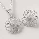 Conjunto Colar e Brinco Folheado a Prata 925 Flor com Esfera Central