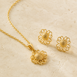 Conjunto Colar e Brinco Folheado a Prata 925 Flor com Esfera Central