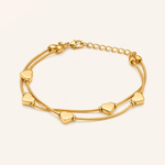 Pulseira Folheada a Ouro 18k Duplo Corações Lisos