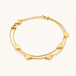 Pulseira Folheada a Ouro 18k Duplo Corações Lisos