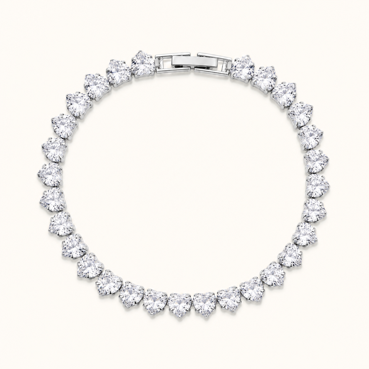 Pulseira Folheada a Ouro 18k e Prata Corações de Cristal - Prata